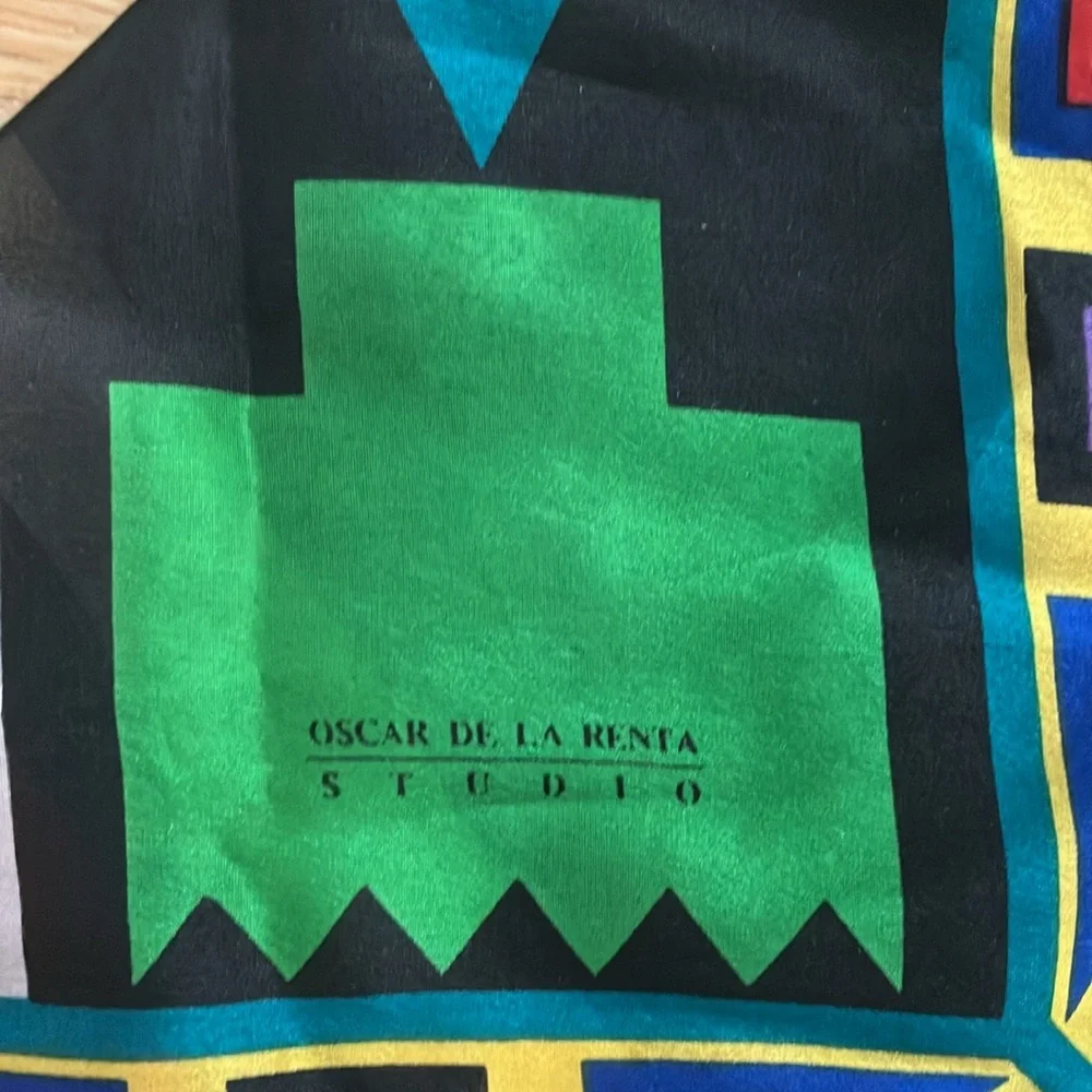 Vintage silk Oscar de la Renta Studio colorblock mod op art 80s 90s square scarf